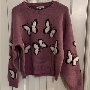 Hooked Up by IOT Mauve Butterfly Sweater size medium NWOT